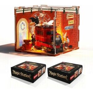 Magic Train Station Book Nook Building Set with Light, 49PCS Table Top NEW